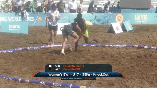 Elisabeth DIATTA (SEN) vs. Gunel KARIMLI (AZE) | U17 BEACH WRESTLING WORLD CHAMPIONSHIPS 2026 | KnockOut | WOMEN'S BW 55Kg